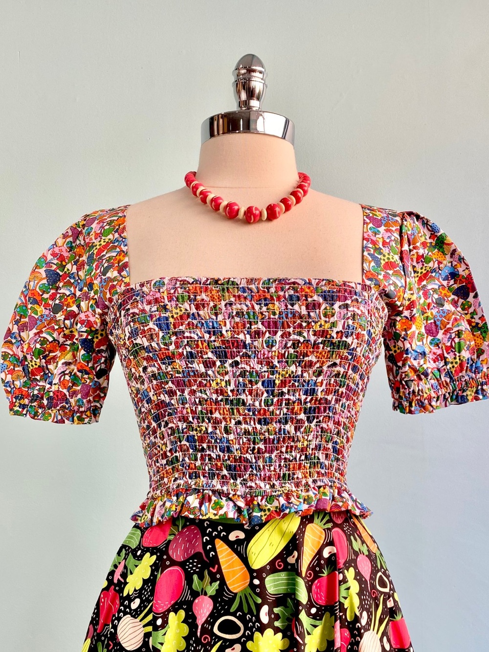 Smak Parlour ModCloth Mushroom Smocked Square-Neck Crop Top Size Medium